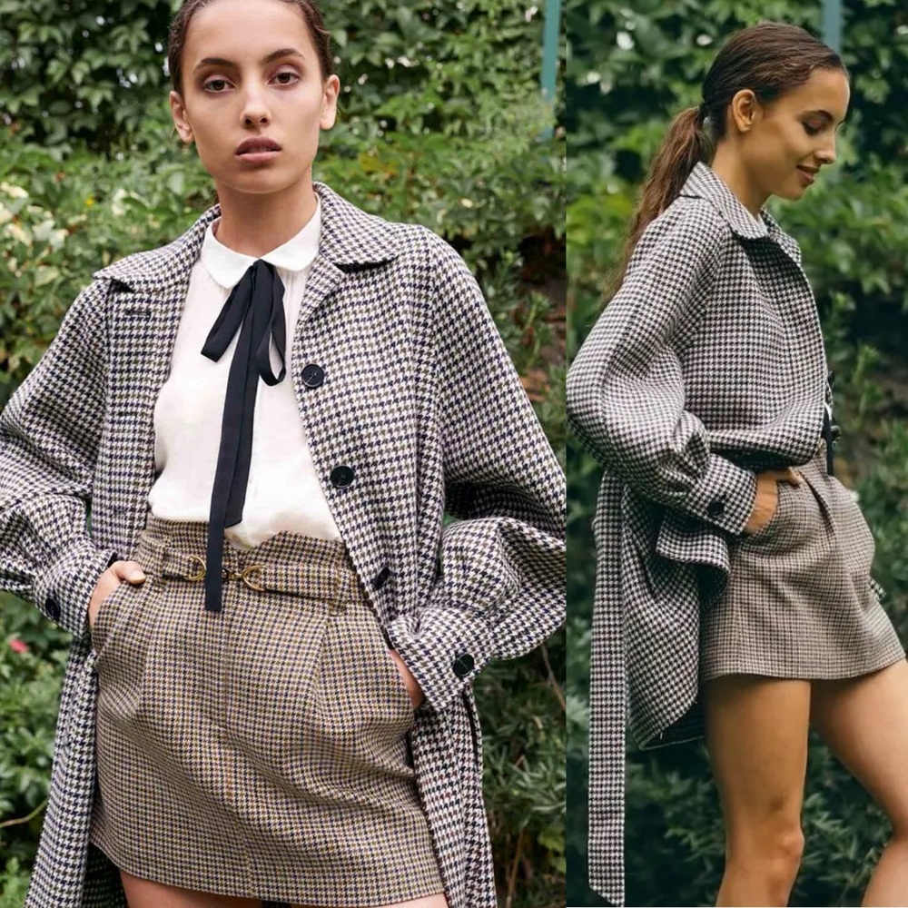 Maje | Jeling Checked Mini Skirt with Horsebit Belt